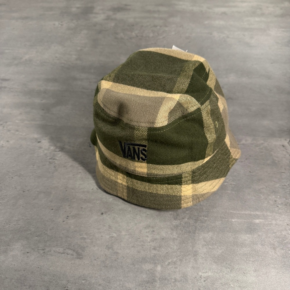Vans Bucket Hat Adult S/M Stretch Logo Bungee Cord Green Plaid SAMPLE Skate Surf